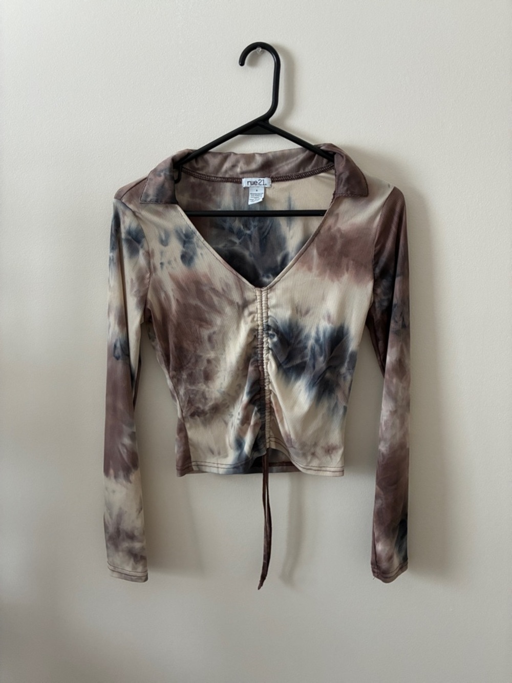🟢Rue21 Women's Brown Tie-Dye Ruched Long Sleeve Top